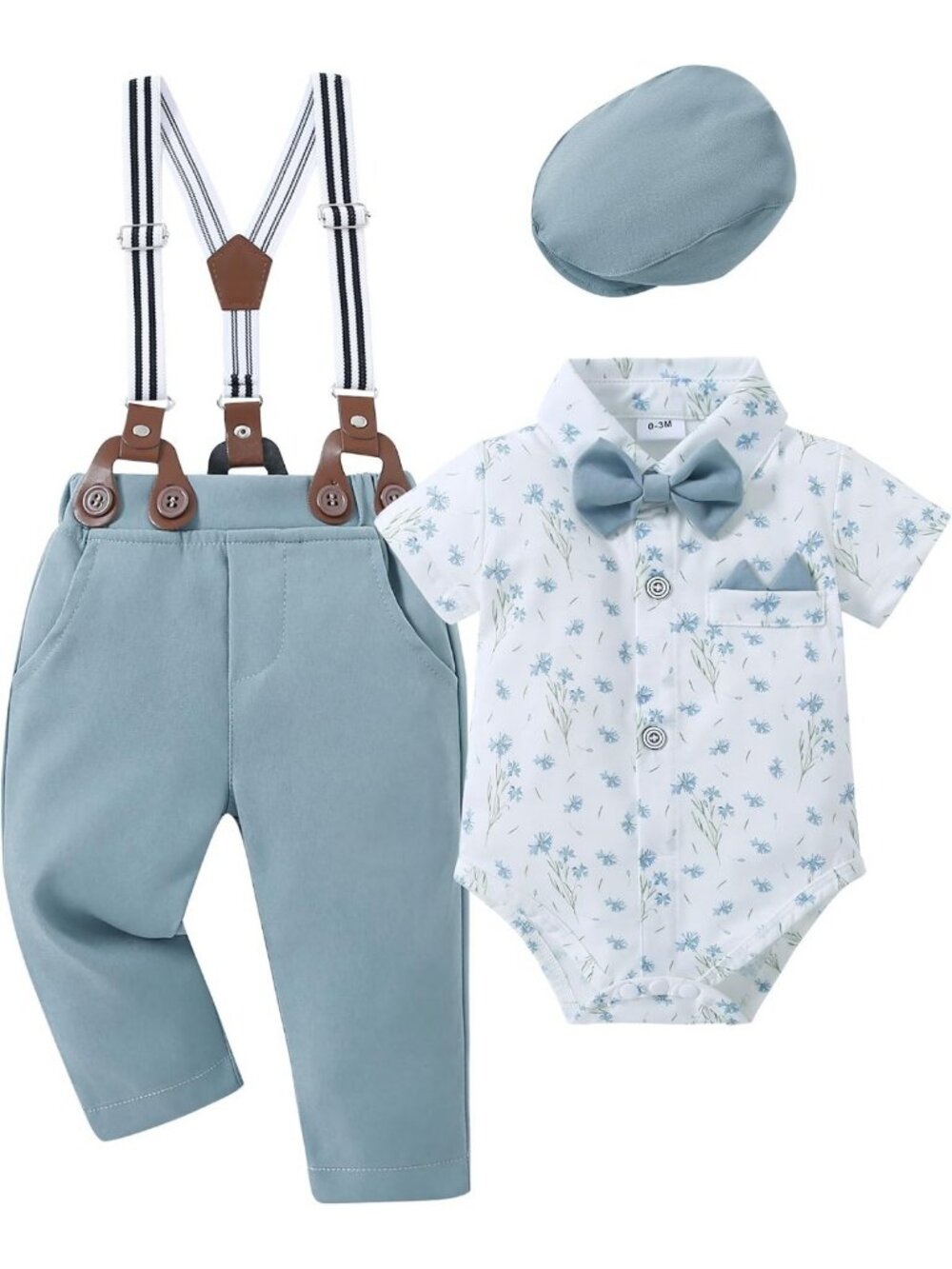 Adorable Baby Boy Gentleman Outfit 4-Piece Set for Newborns 0-24M - Stylish